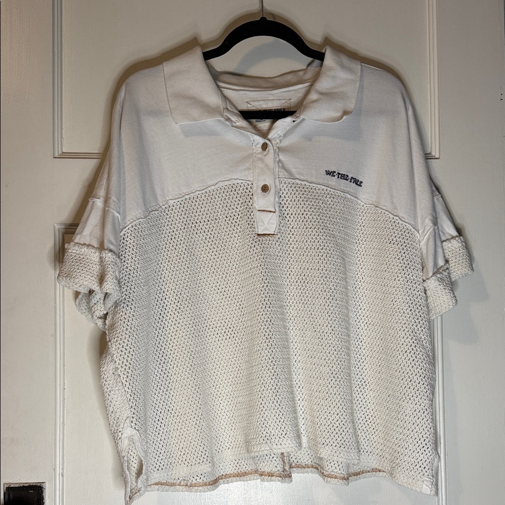 We The Free Cream Mesh Polo Shirt